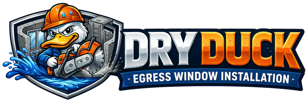 Dry Duck Basement Egress Window Installation — horizontal wordmark; basement egress window installation in Des Moines, Iowa